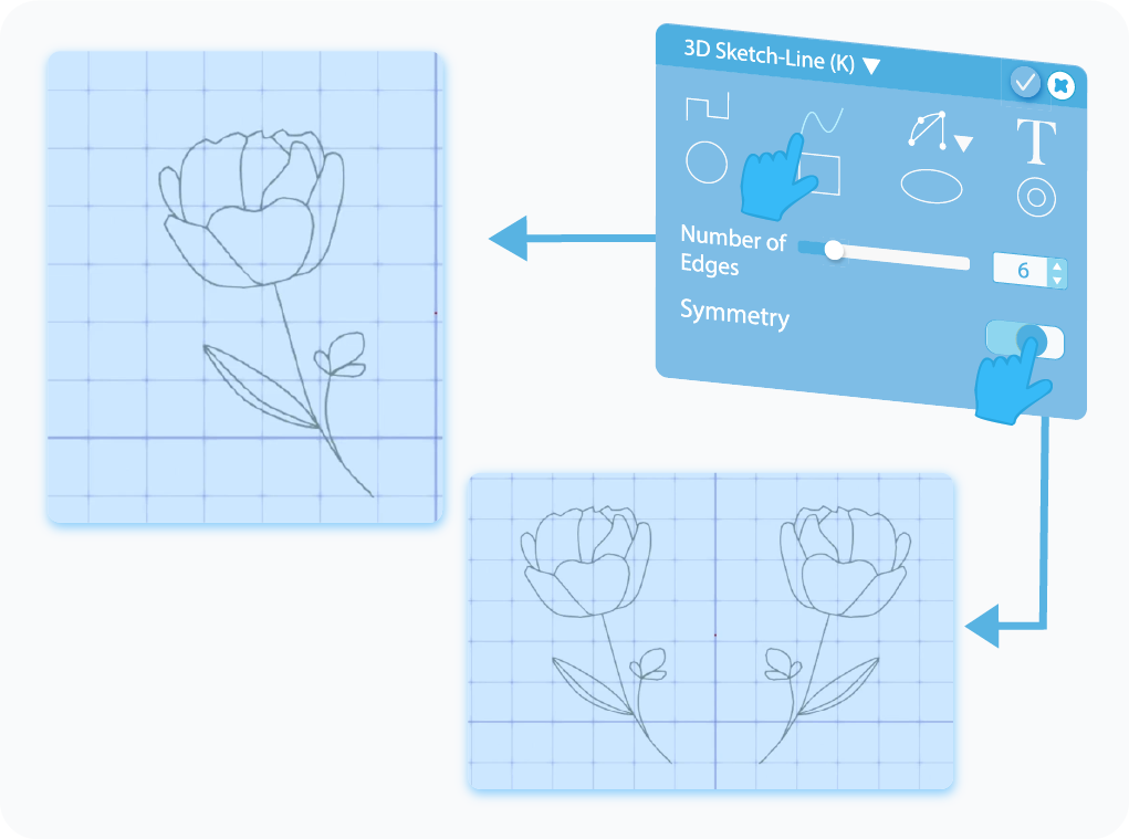 Toggle to enable the Symmetry feature for 3D Sketch